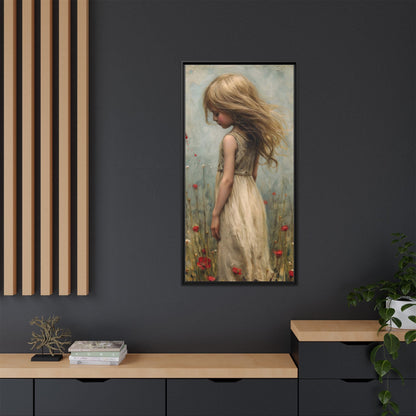 Young Girl In Flowers – Elegant pinewood-framed wall art featuring a high-quality cotton-polyester canvas with vibrant colors and a timeless design.