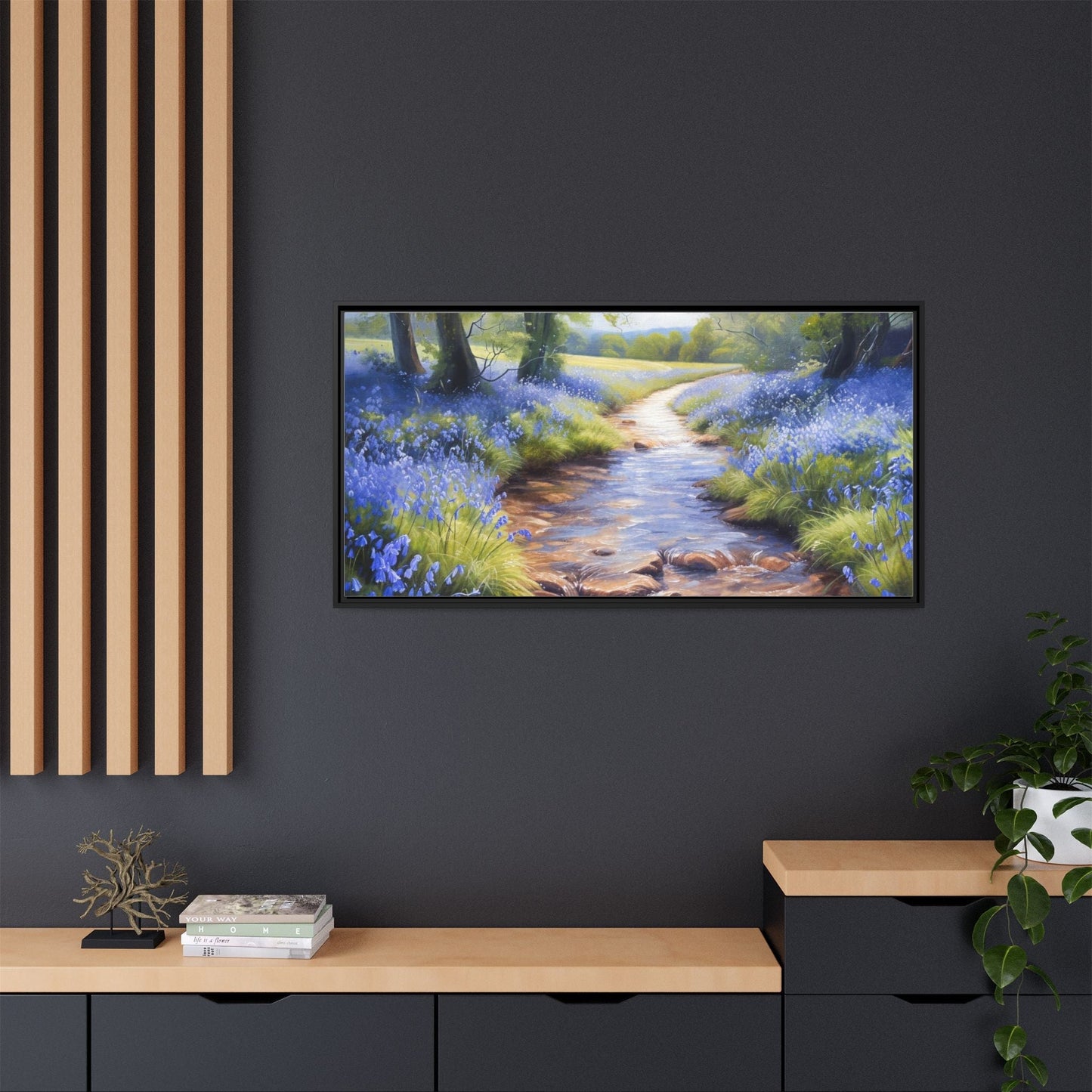 Bluebell Stream Wall Art - Serene Nature Landscape Canvas Print