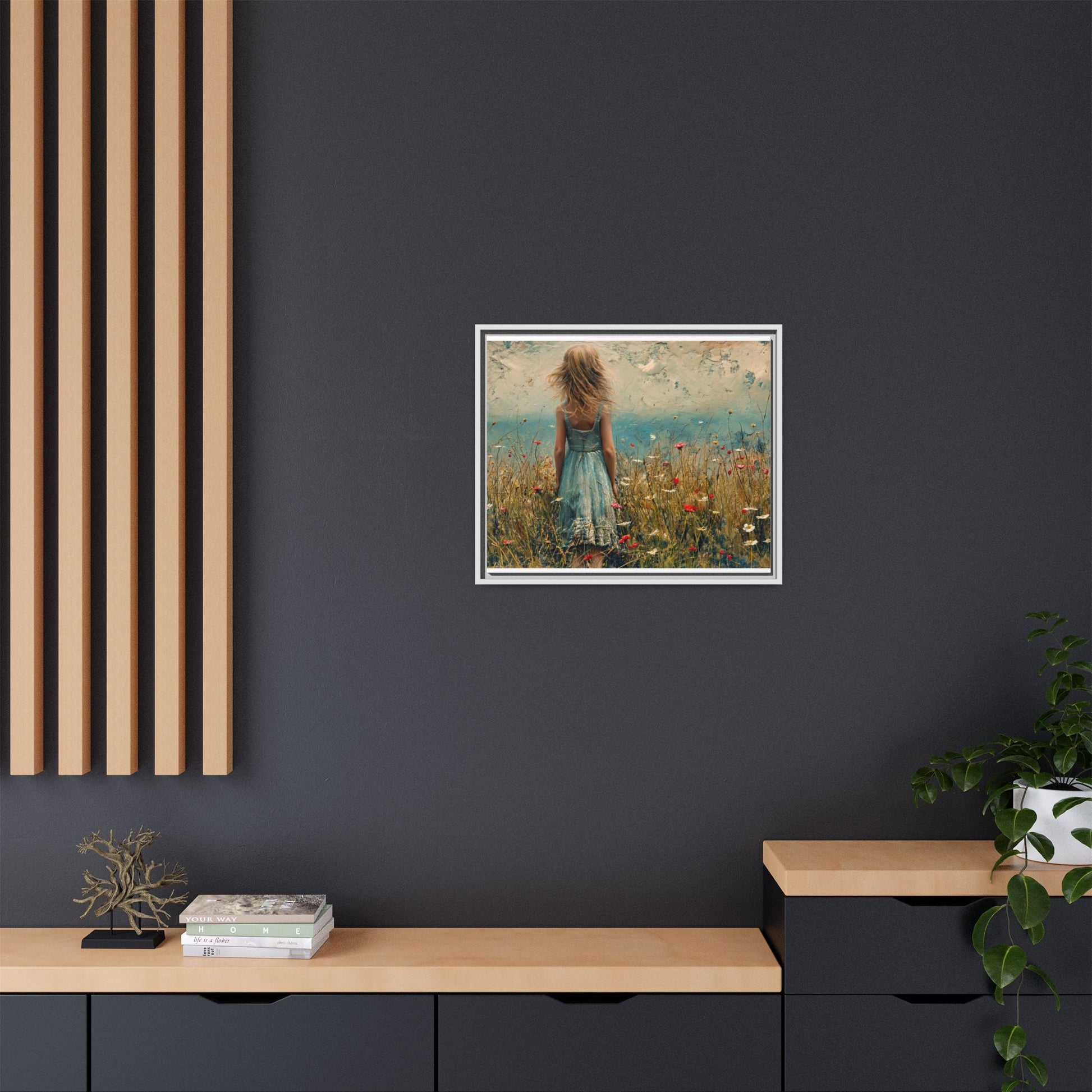 Young Girl Looking Out To Sea wall art, featuring a peaceful ocean view and a young girl in contemplation, printed on high-quality canvas for timeless décor.