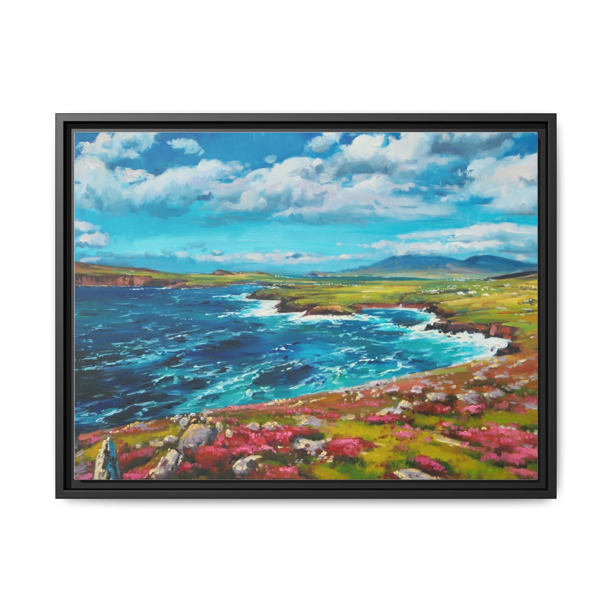 Dingle Peninsula wall art featuring a scenic view of Ireland's rugged coastline, printed on high-quality canvas with a premium frame.