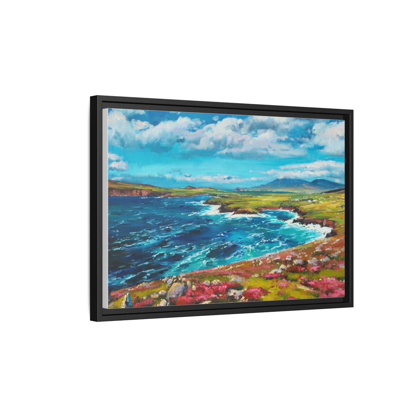 Dingle Peninsula wall art featuring a scenic view of Ireland's rugged coastline, printed on high-quality canvas with a premium frame.