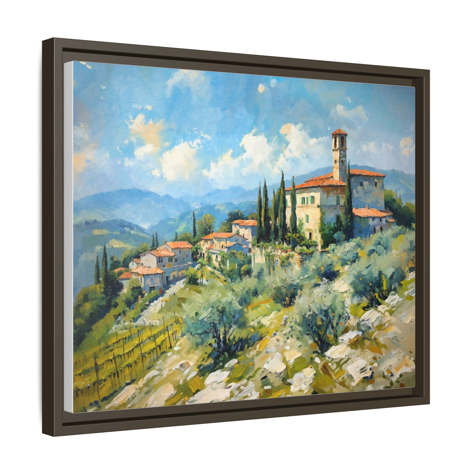 Tuscan Village on Hill - Captivating Italian Landscape Canvas Print for Timeless Home Décor