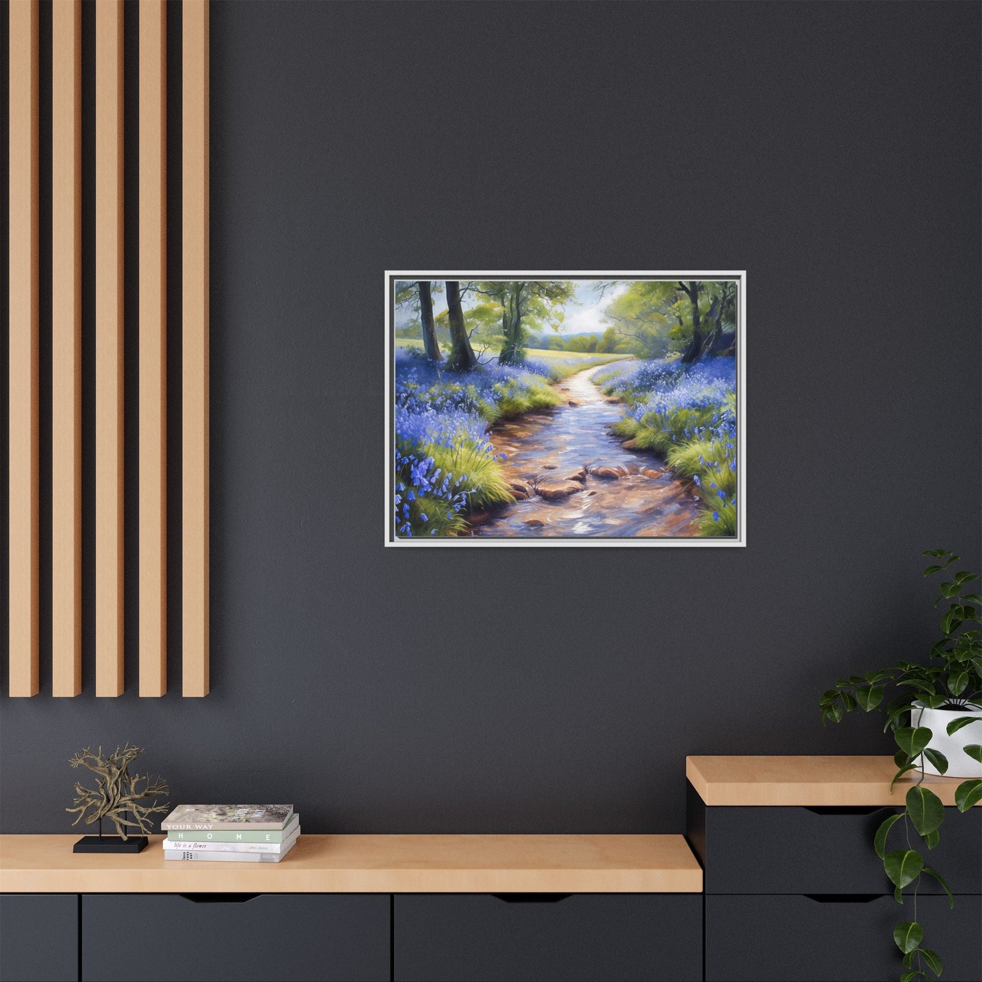 Bluebell Stream Wall Art - Serene Nature Landscape Canvas Print