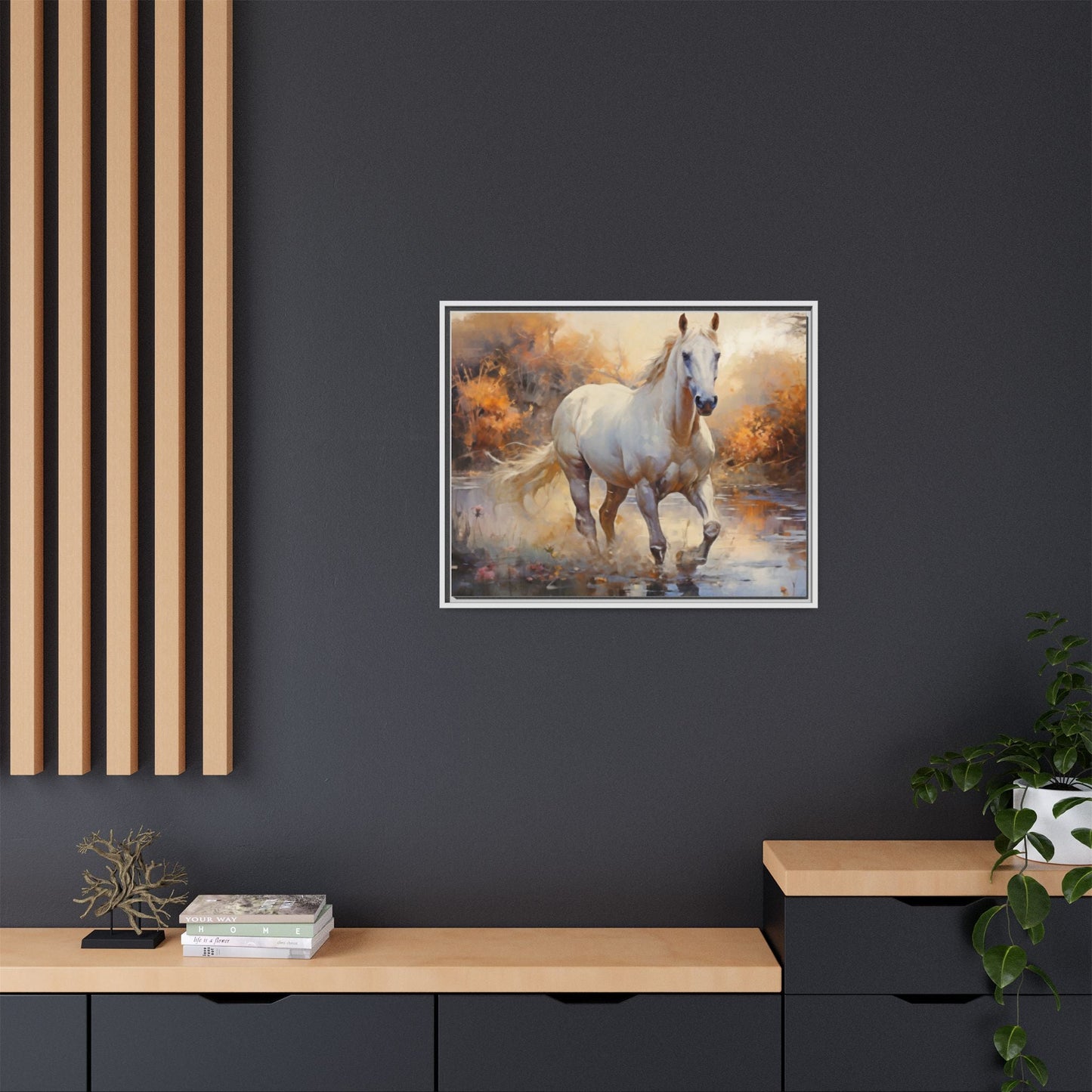 Arabian Horse – Elegant Pinewood Framed Wall Art for Timeless Décor