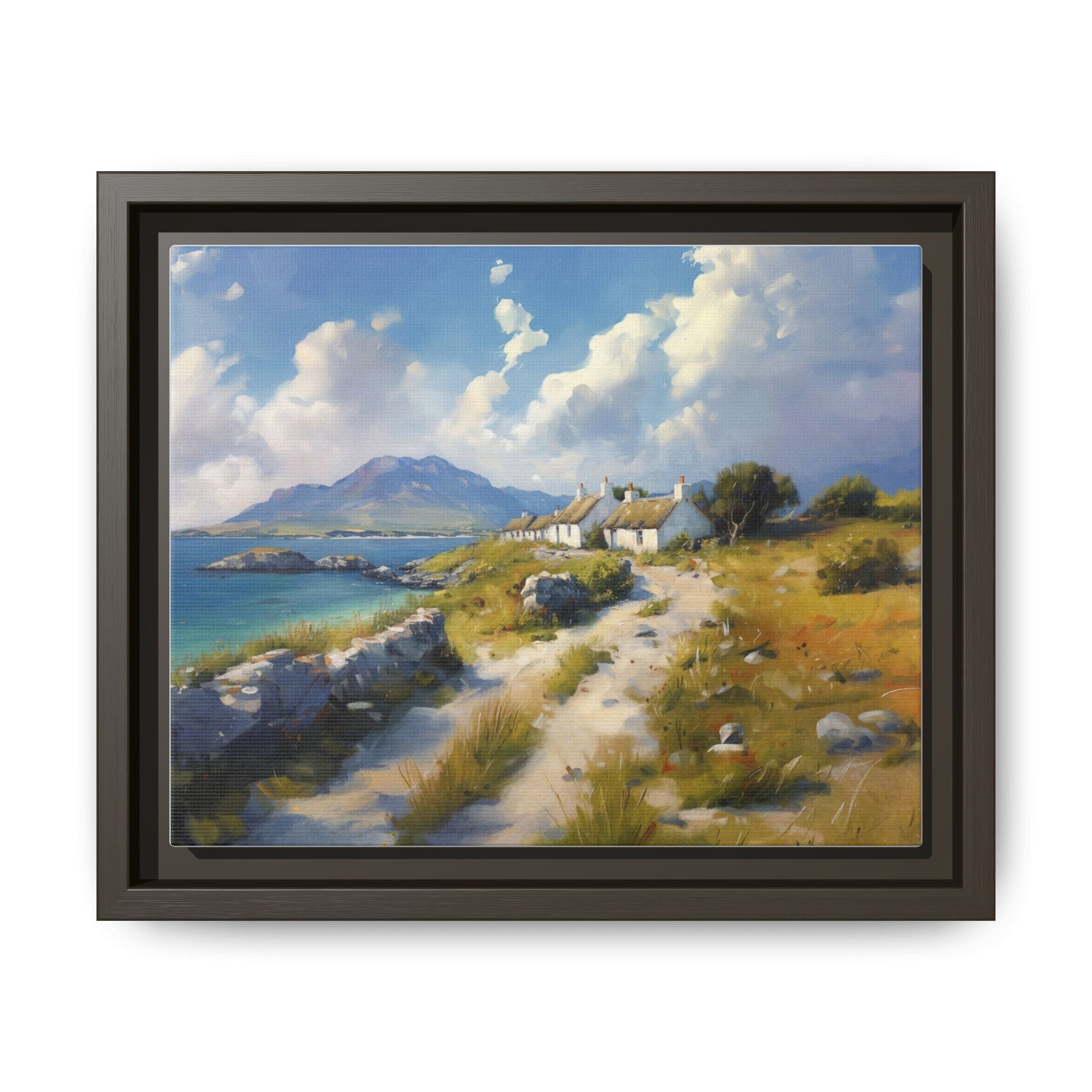 Blustery Day wall art featuring a dramatic wind-swept landscape in a pinewood frame.