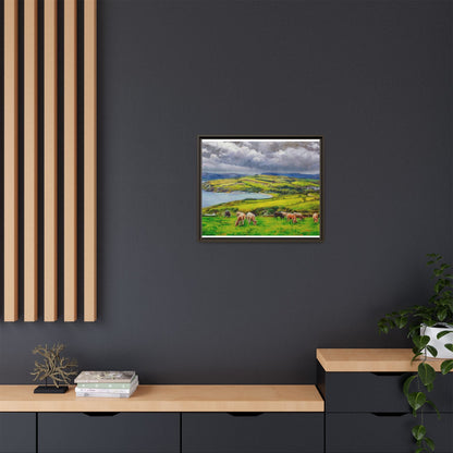 Cushendon Hills wall art showcasing rolling hills and scenic Irish landscapes, framed in high-quality materials for an elegant look.