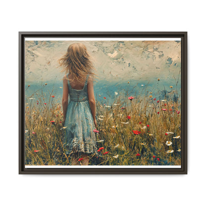 Young Girl Looking Out To Sea wall art, featuring a peaceful ocean view and a young girl in contemplation, printed on high-quality canvas for timeless décor.