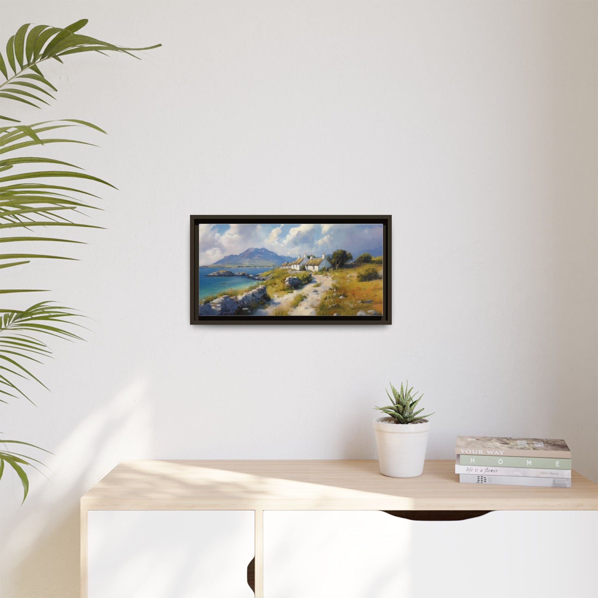 Blustery Day wall art featuring a dramatic wind-swept landscape in a pinewood frame.