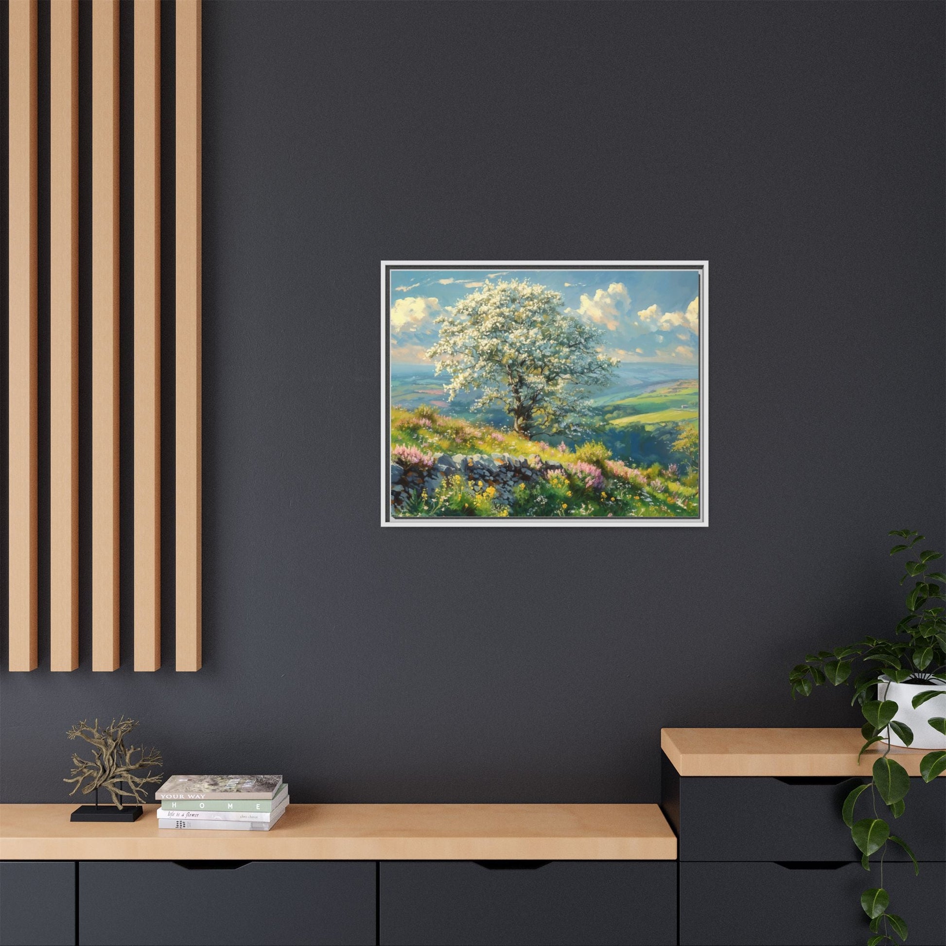 Whitethorn in Bloom wall art featuring a vibrant scene of blooming whitethorn trees, printed on high-quality canvas for a natural and timeless décor.