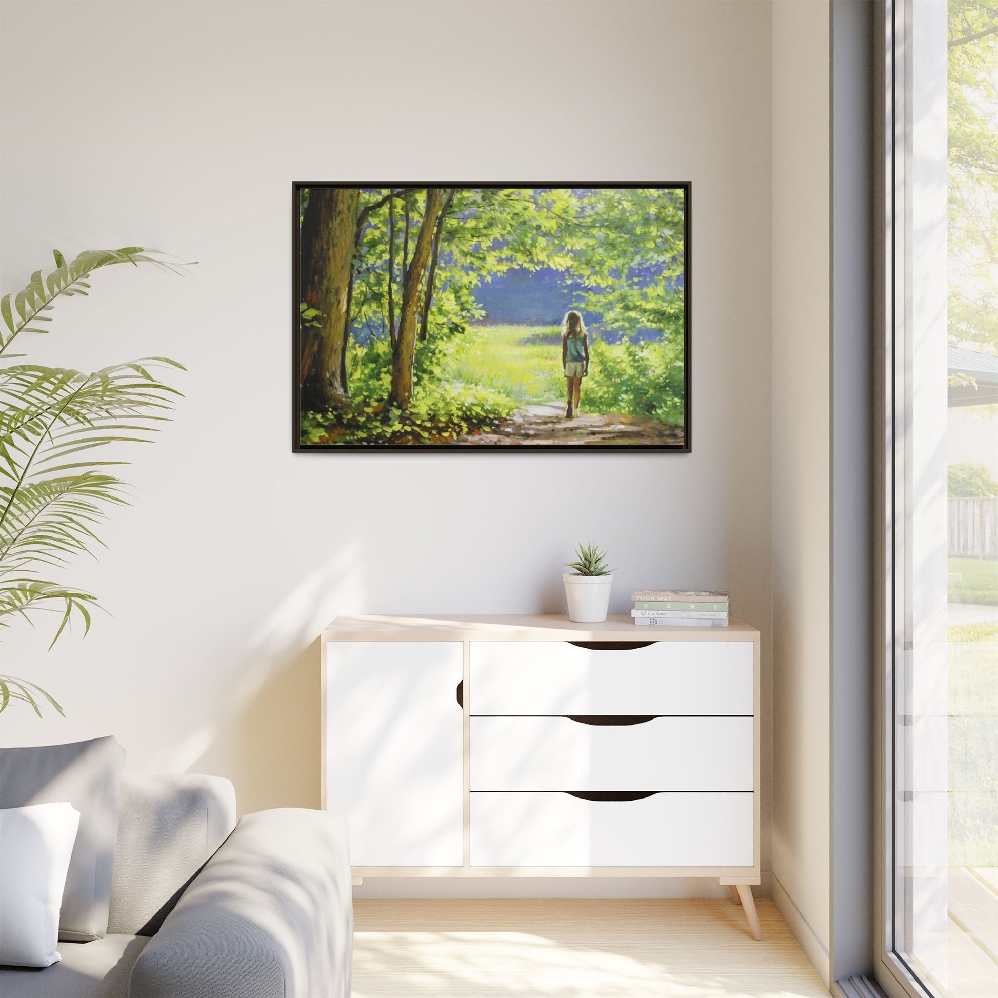 INTO THE LIGHT 11 – A captivating artwork featuring a luminous scene that evokes a sense of depth, movement, and serenity, framed in premium pinewood for timeless décor.