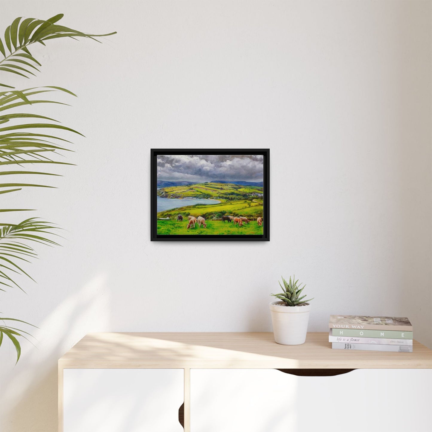 Cushendun Hills wall art showcasing rolling hills and scenic Irish landscapes, framed in high-quality materials for an elegant look.