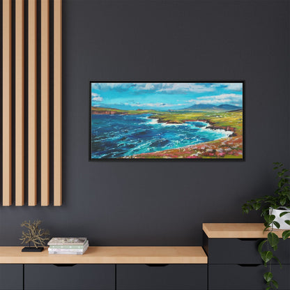 Dingle Peninsula wall art featuring a scenic view of Ireland's rugged coastline, printed on high-quality canvas with a premium frame.