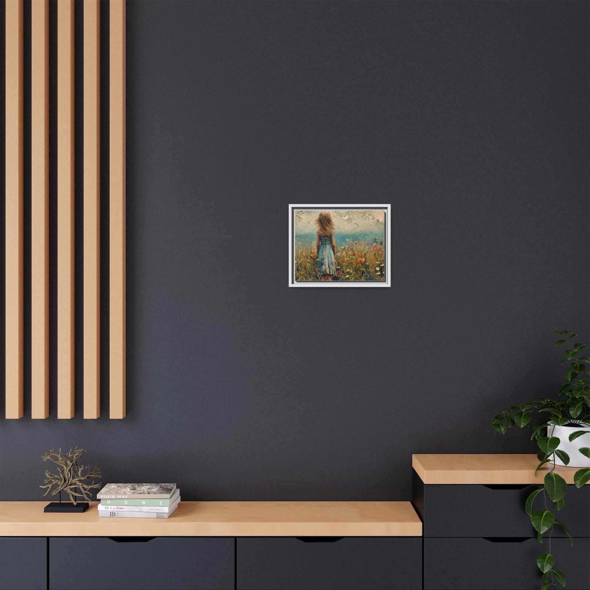 Young Girl Looking Out To Sea wall art, featuring a peaceful ocean view and a young girl in contemplation, printed on high-quality canvas for timeless décor.