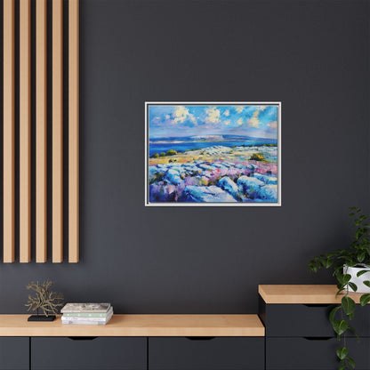 Burren 3 wall art featuring a scenic view of the Burren region in Ireland, printed on high-quality canvas with a premium frame for timeless décor