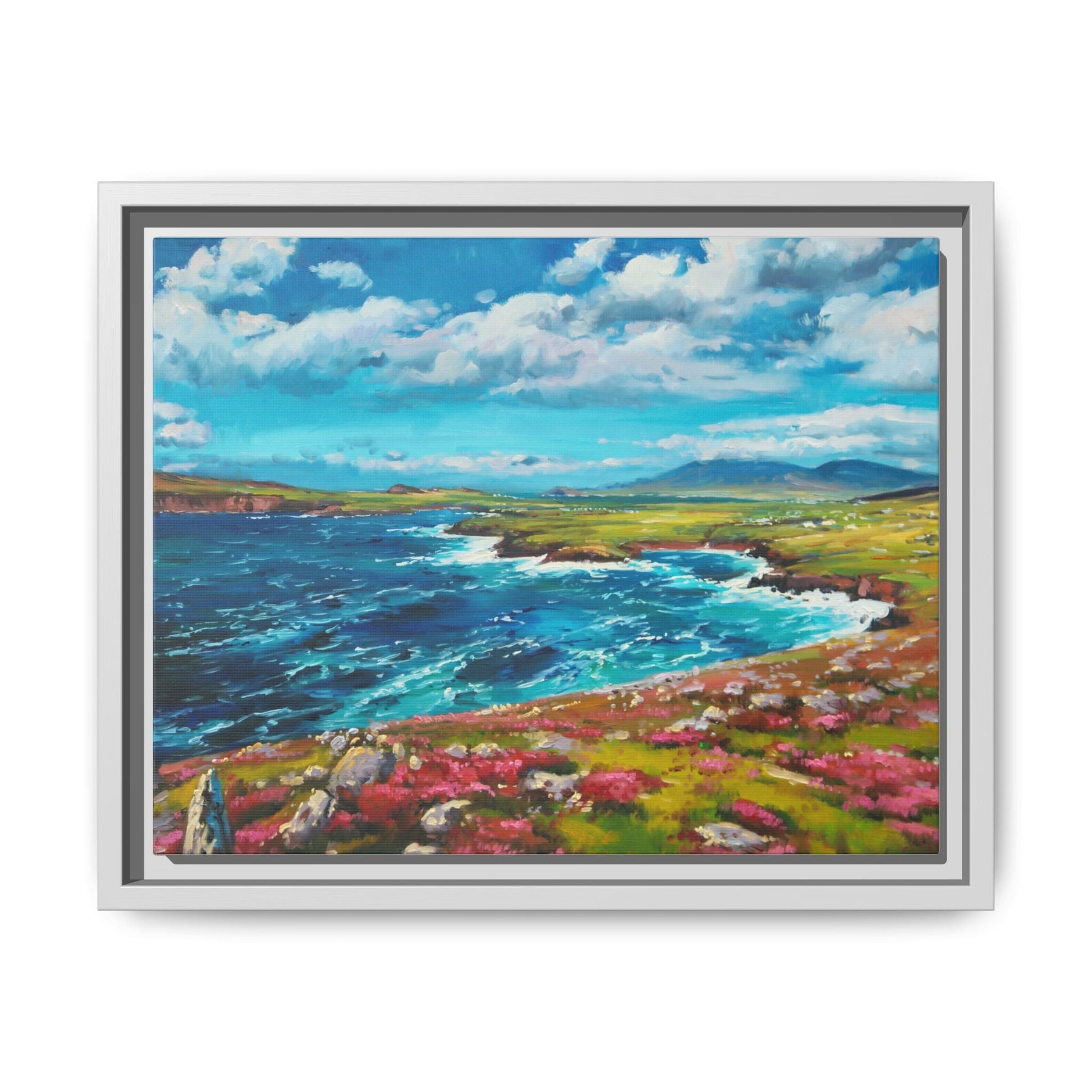 Dingle Peninsula wall art featuring a scenic view of Ireland's rugged coastline, printed on high-quality canvas with a premium frame.