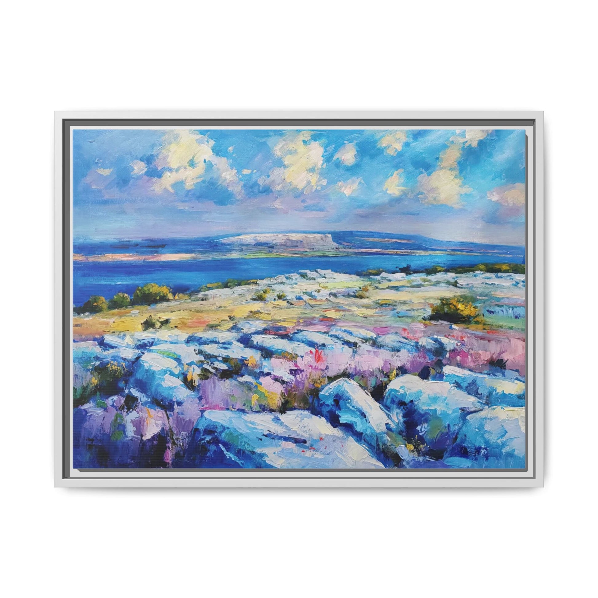 Burren 3 wall art featuring a scenic view of the Burren region in Ireland, printed on high-quality canvas with a premium frame for timeless décor