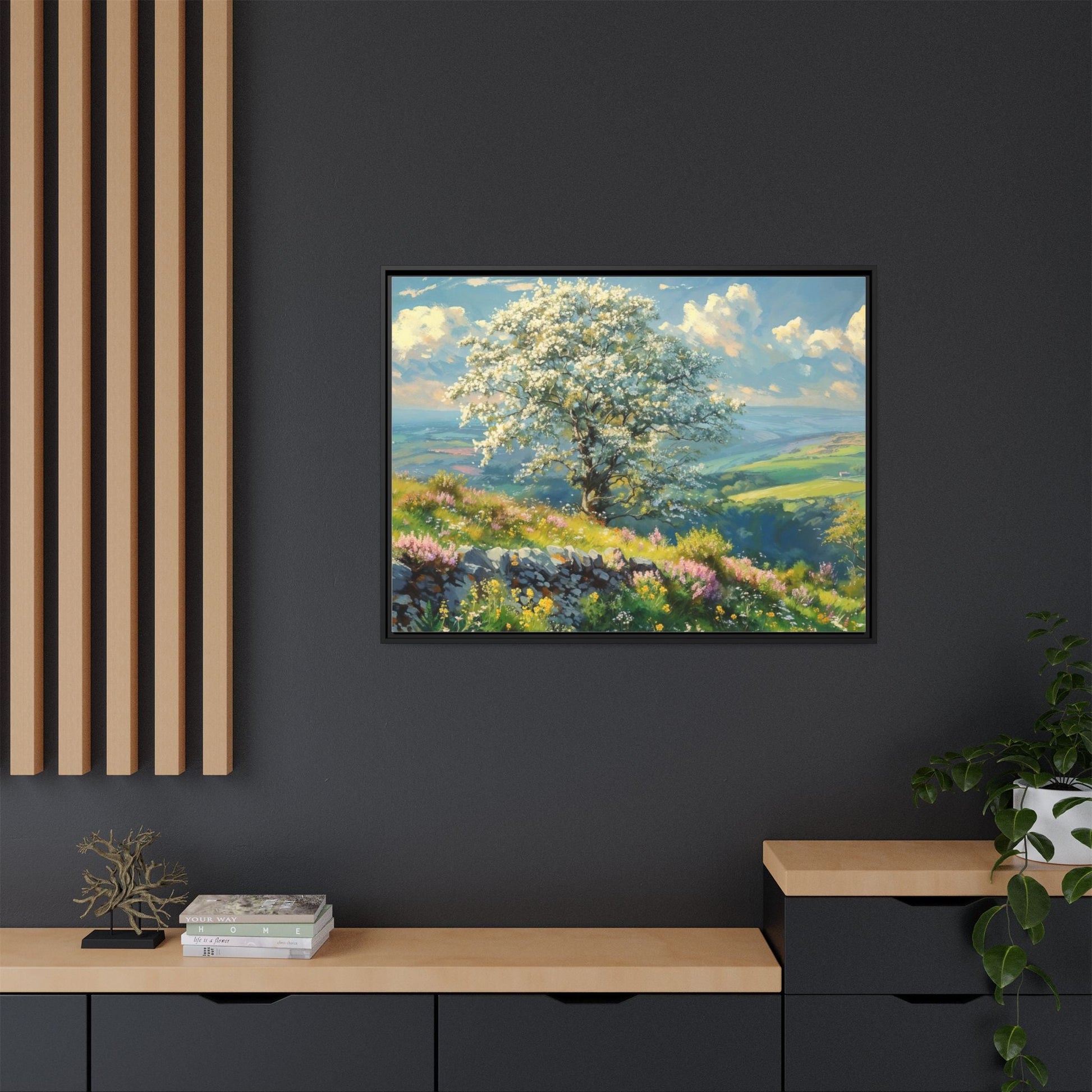 Whitethorn in Bloom wall art featuring a vibrant scene of blooming whitethorn trees, printed on high-quality canvas for a natural and timeless décor.