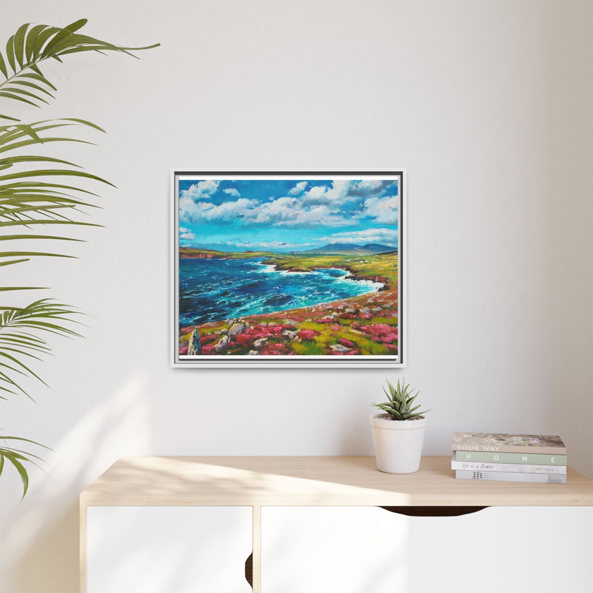 Dingle Peninsula wall art featuring a scenic view of Ireland's rugged coastline, printed on high-quality canvas with a premium frame.