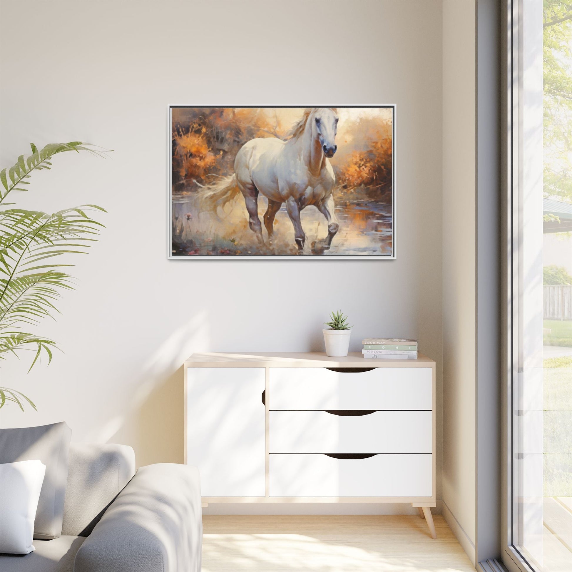 Arabian Horse – Elegant Pinewood Framed Wall Art for Timeless Décor