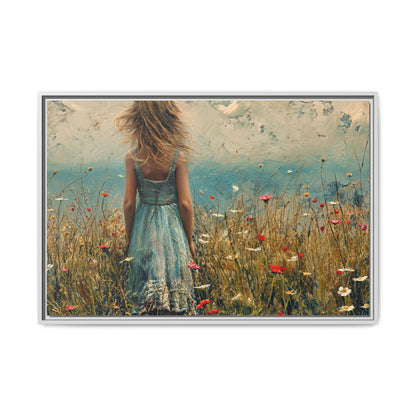 Young Girl Looking Out To Sea wall art, featuring a peaceful ocean view and a young girl in contemplation, printed on high-quality canvas for timeless décor.