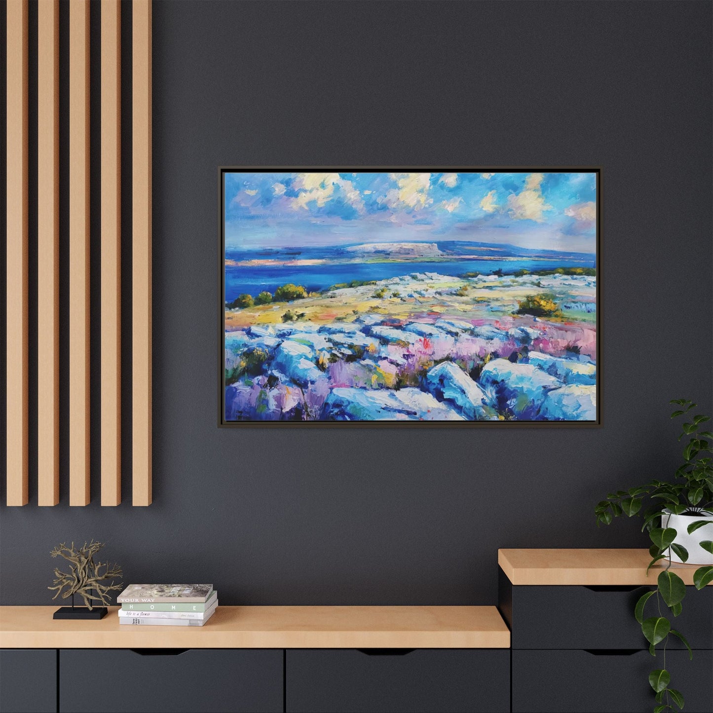 Burren 3 wall art featuring a scenic view of the Burren region in Ireland, printed on high-quality canvas with a premium frame for timeless décor