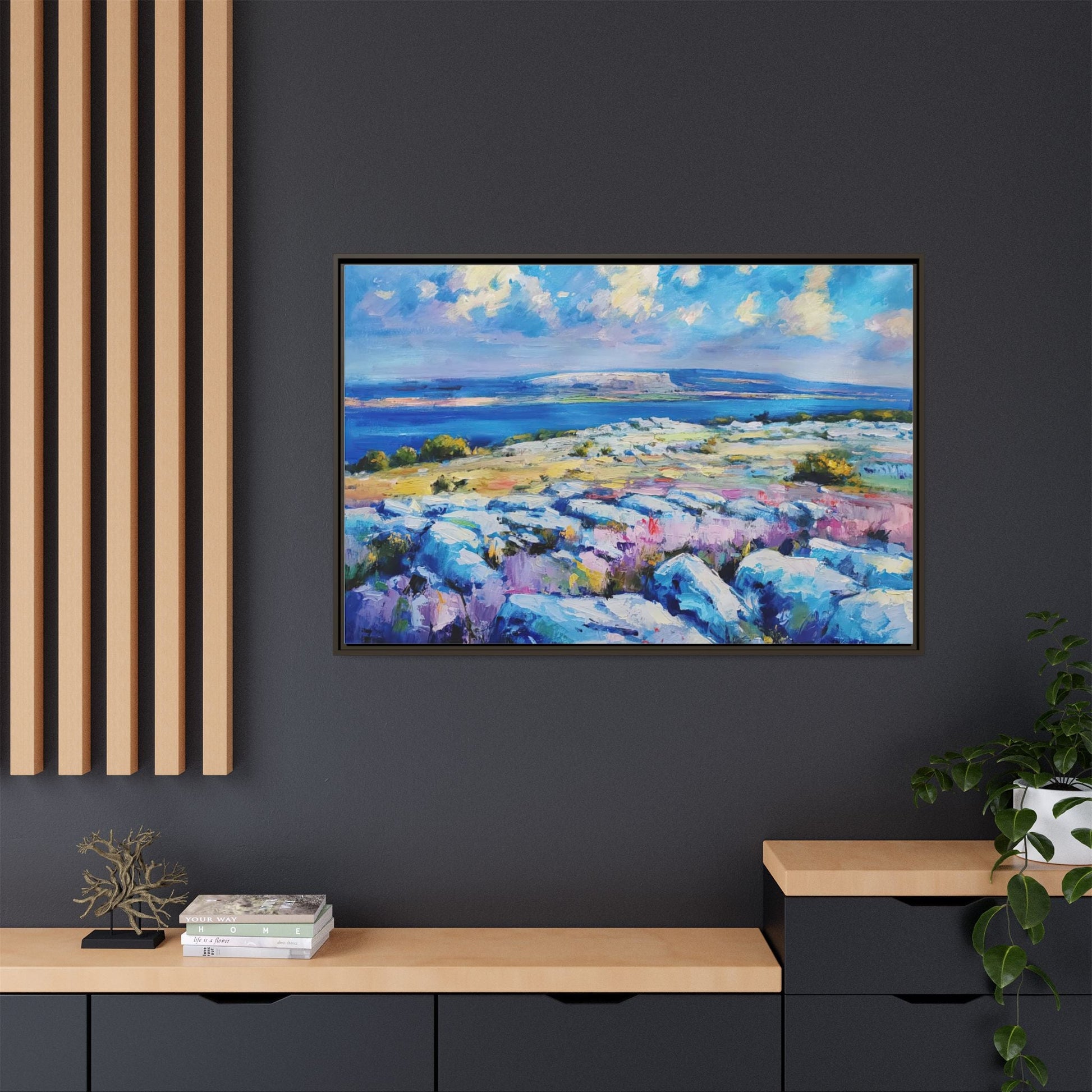 Burren 3 wall art featuring a scenic view of the Burren region in Ireland, printed on high-quality canvas with a premium frame for timeless décor