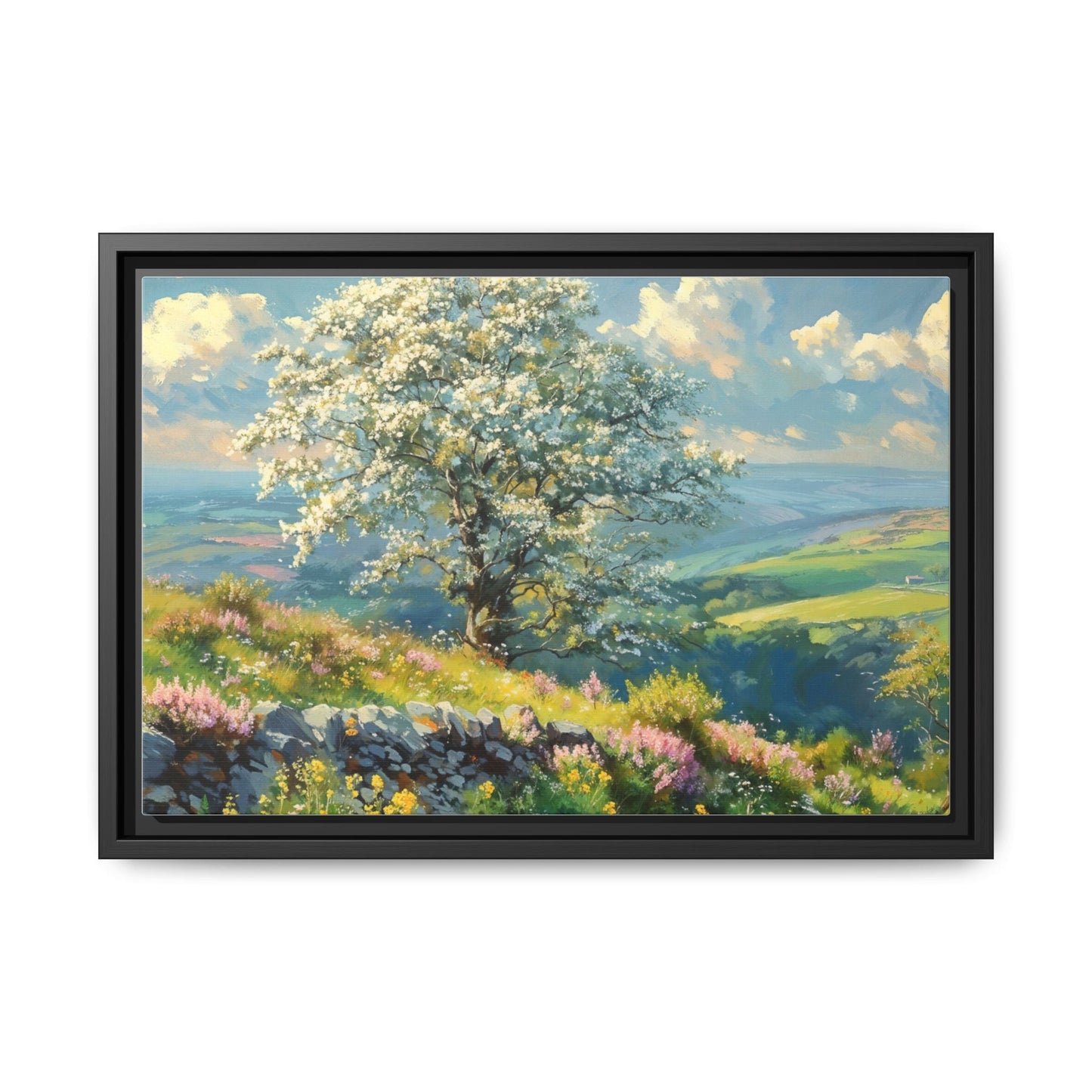 Whitethorn in Bloom wall art featuring a vibrant scene of blooming whitethorn trees, printed on high-quality canvas for a natural and timeless décor.