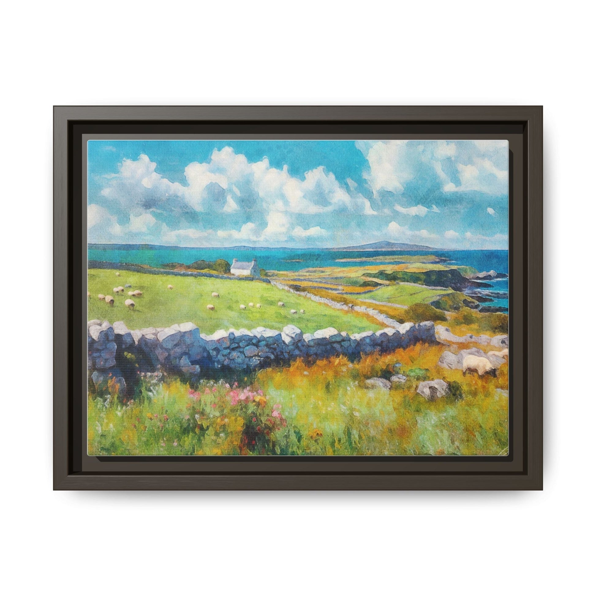 Far Flung Shores W.COL wall art featuring a serene coastal landscape, printed on high-quality canvas with a premium pinewood frame.