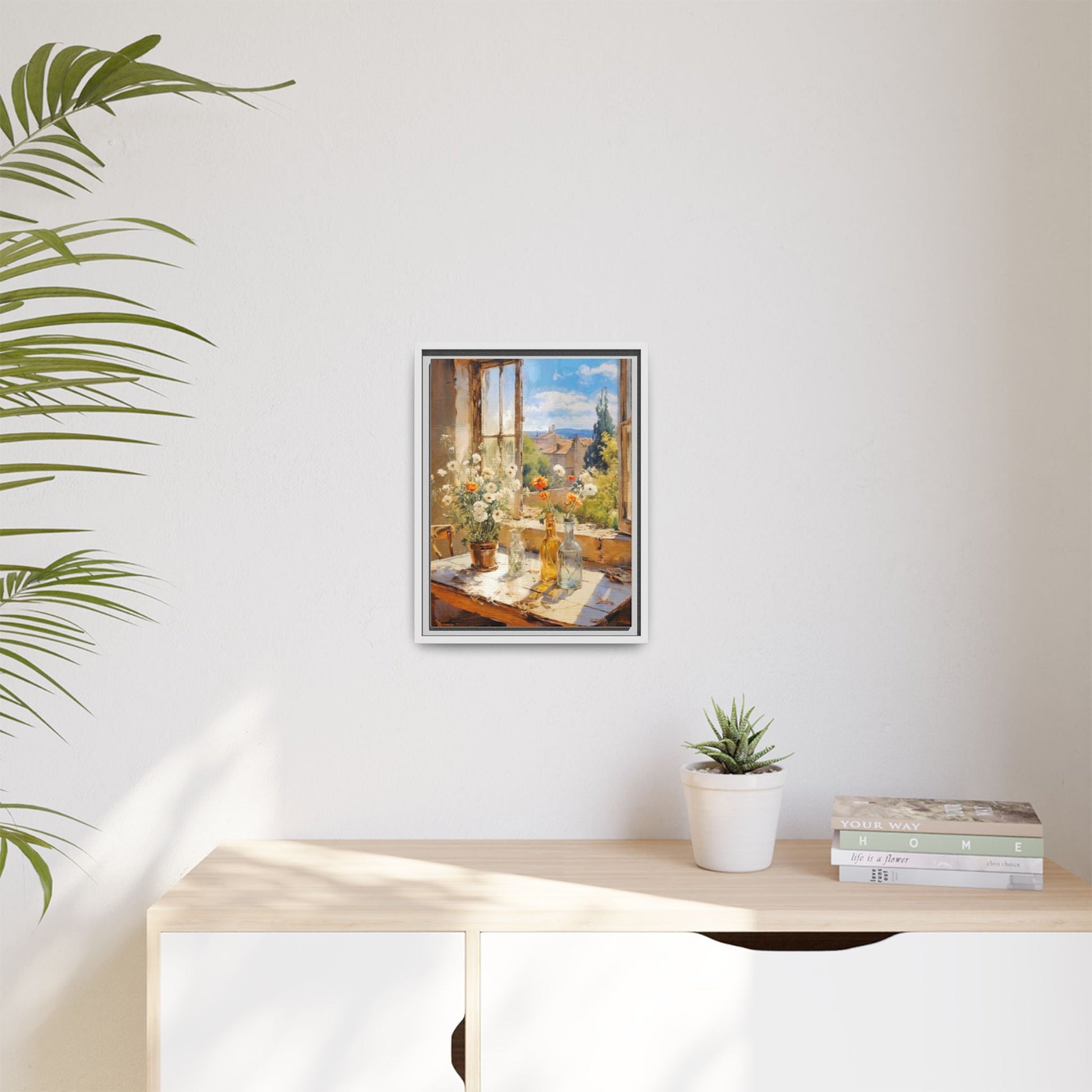 Summer Window – Elegant pinewood-framed wall art featuring a high-quality cotton-polyester canvas with vibrant colors and a timeless design.