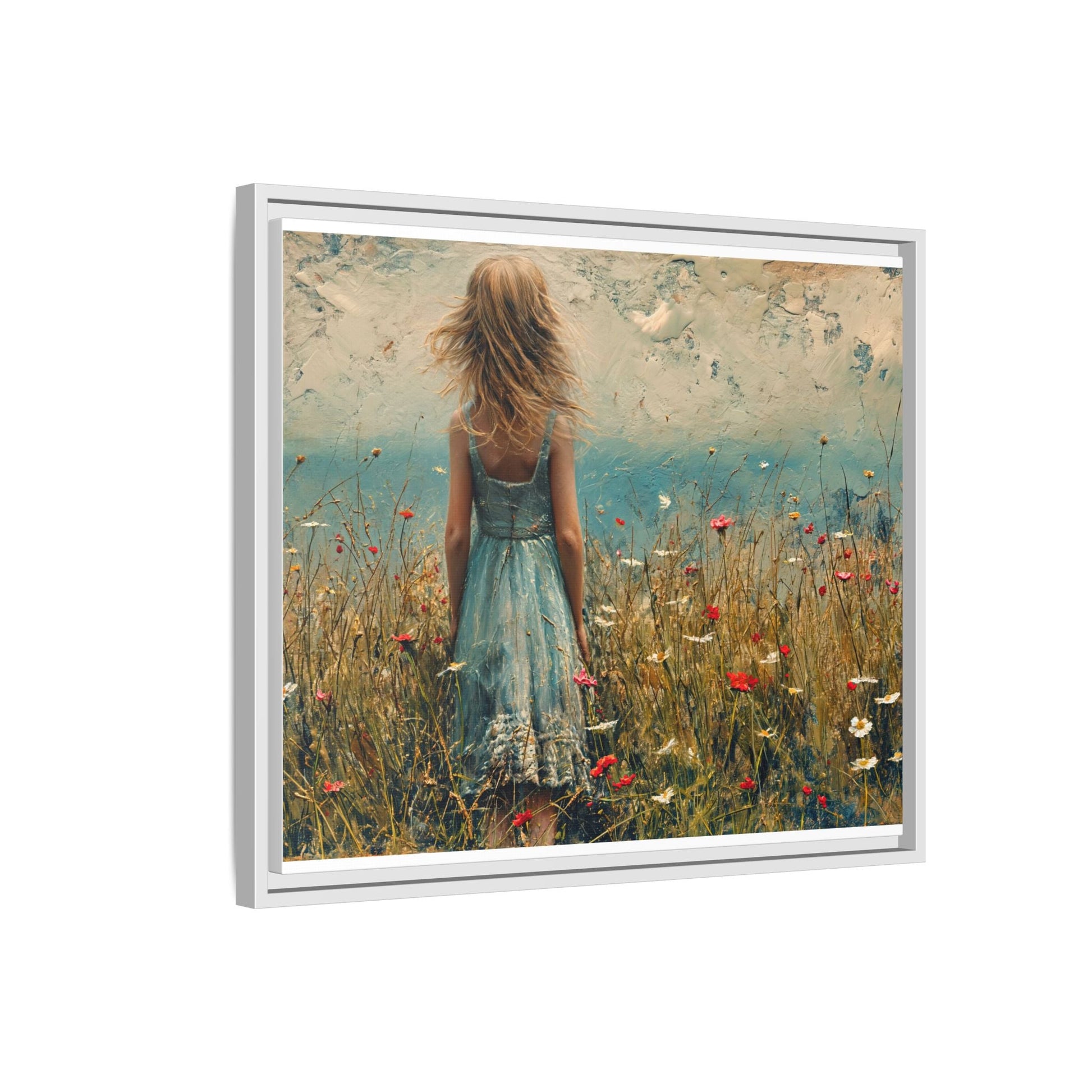 Young Girl Looking Out To Sea wall art, featuring a peaceful ocean view and a young girl in contemplation, printed on high-quality canvas for timeless décor.