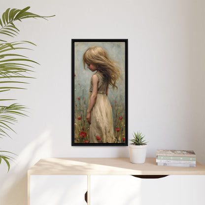 Young Girl In Flowers – Elegant pinewood-framed wall art featuring a high-quality cotton-polyester canvas with vibrant colors and a timeless design.