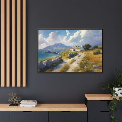 Blustery Day wall art featuring a dramatic wind-swept landscape in a pinewood frame.