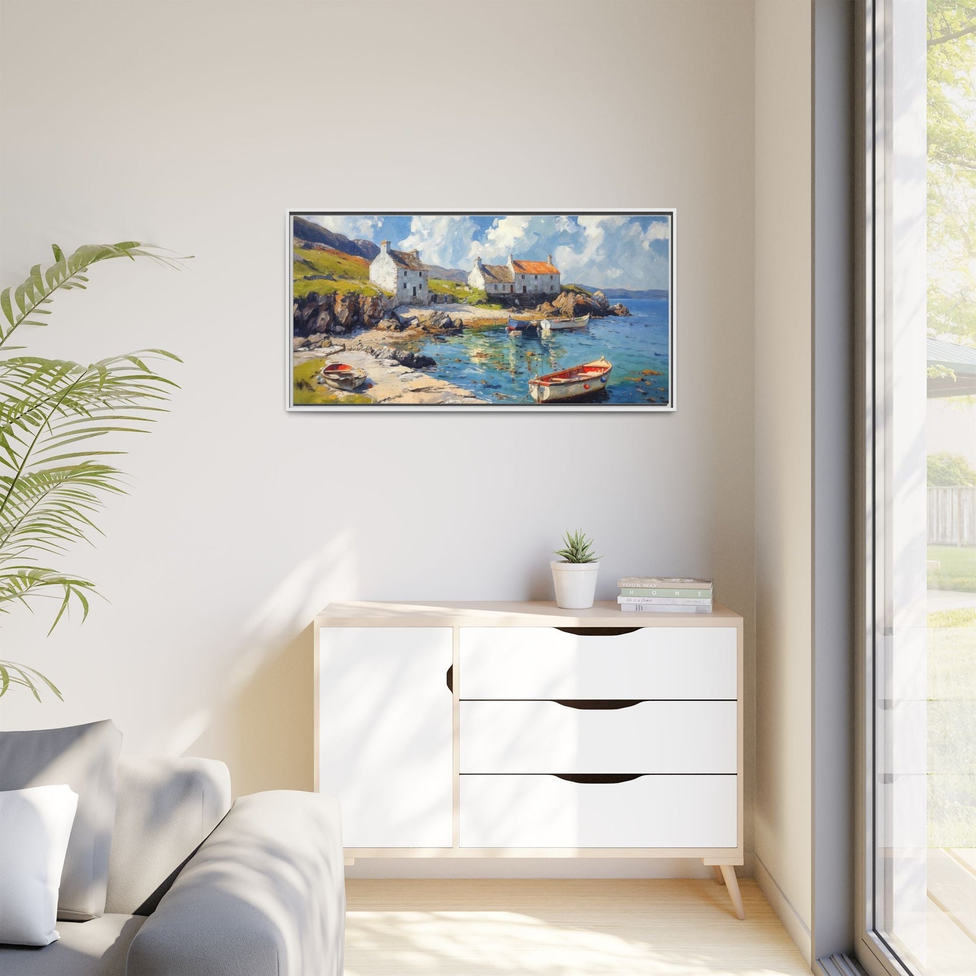 Island Harbour Coastal Landscape - Serene Wall Art Print for Home Décor