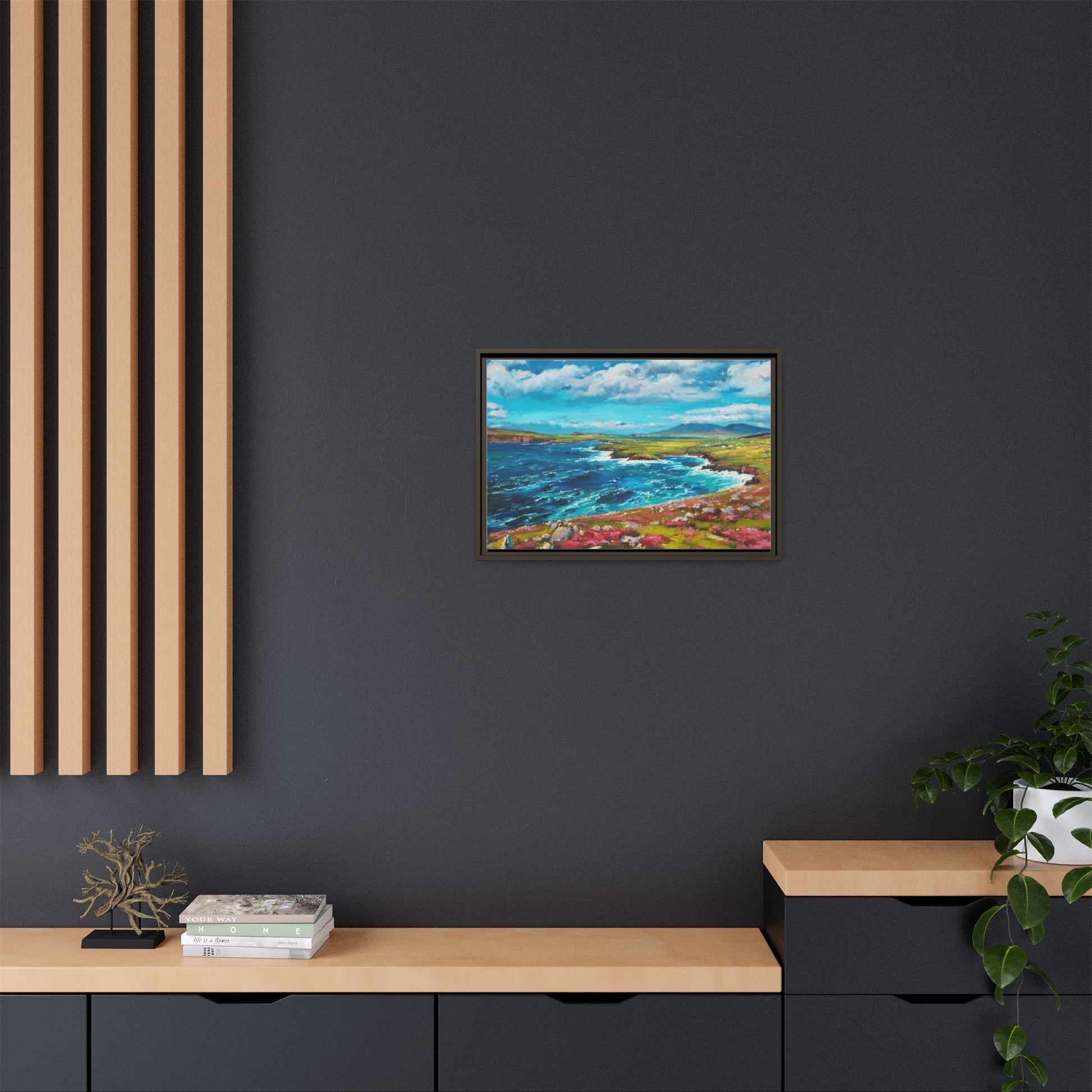 Dingle Peninsula wall art featuring a scenic view of Ireland's rugged coastline, printed on high-quality canvas with a premium frame.