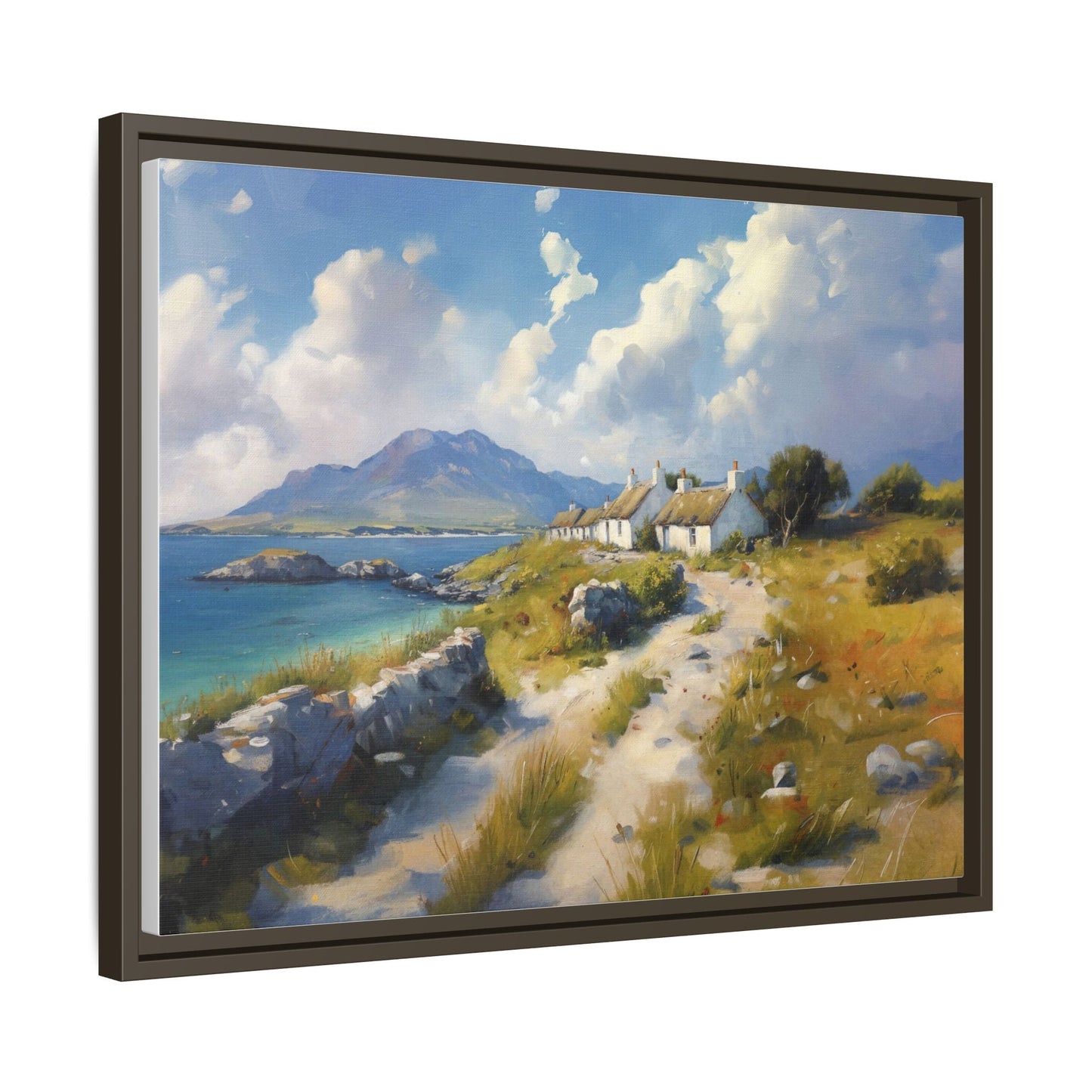 Blustery Day wall art featuring a dramatic wind-swept landscape in a pinewood frame.