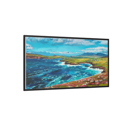 Dingle Peninsula wall art featuring a scenic view of Ireland's rugged coastline, printed on high-quality canvas with a premium frame.