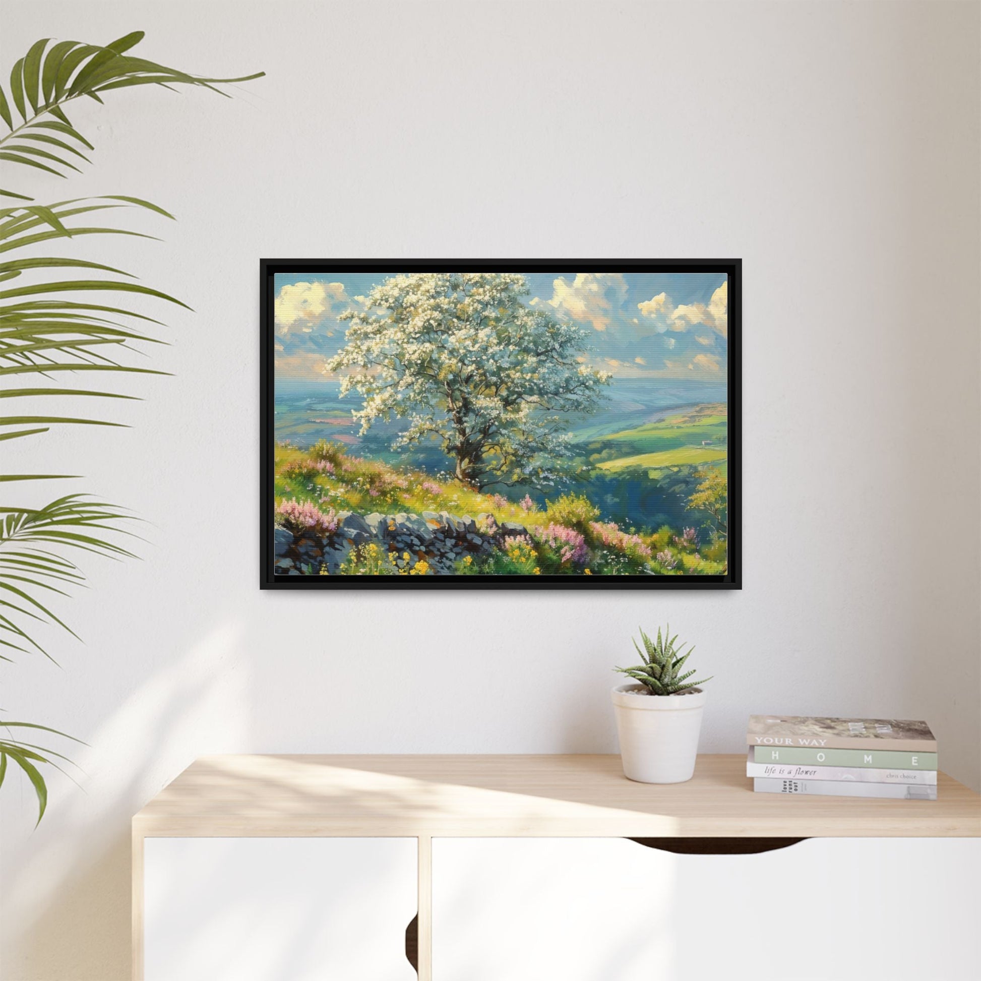 Whitethorn in Bloom wall art featuring a vibrant scene of blooming whitethorn trees, printed on high-quality canvas for a natural and timeless décor.