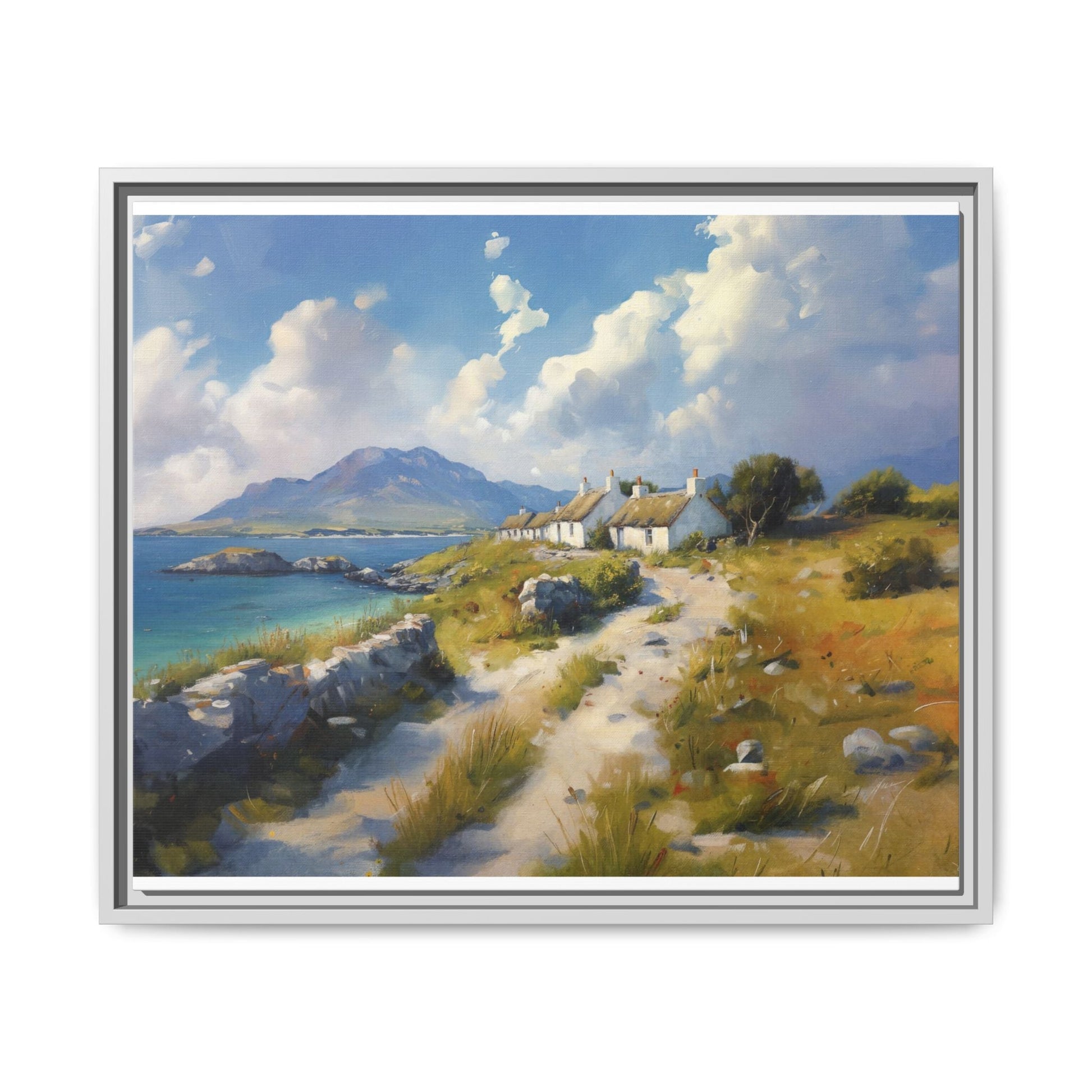 Blustery Day wall art featuring a dramatic wind-swept landscape in a pinewood frame.