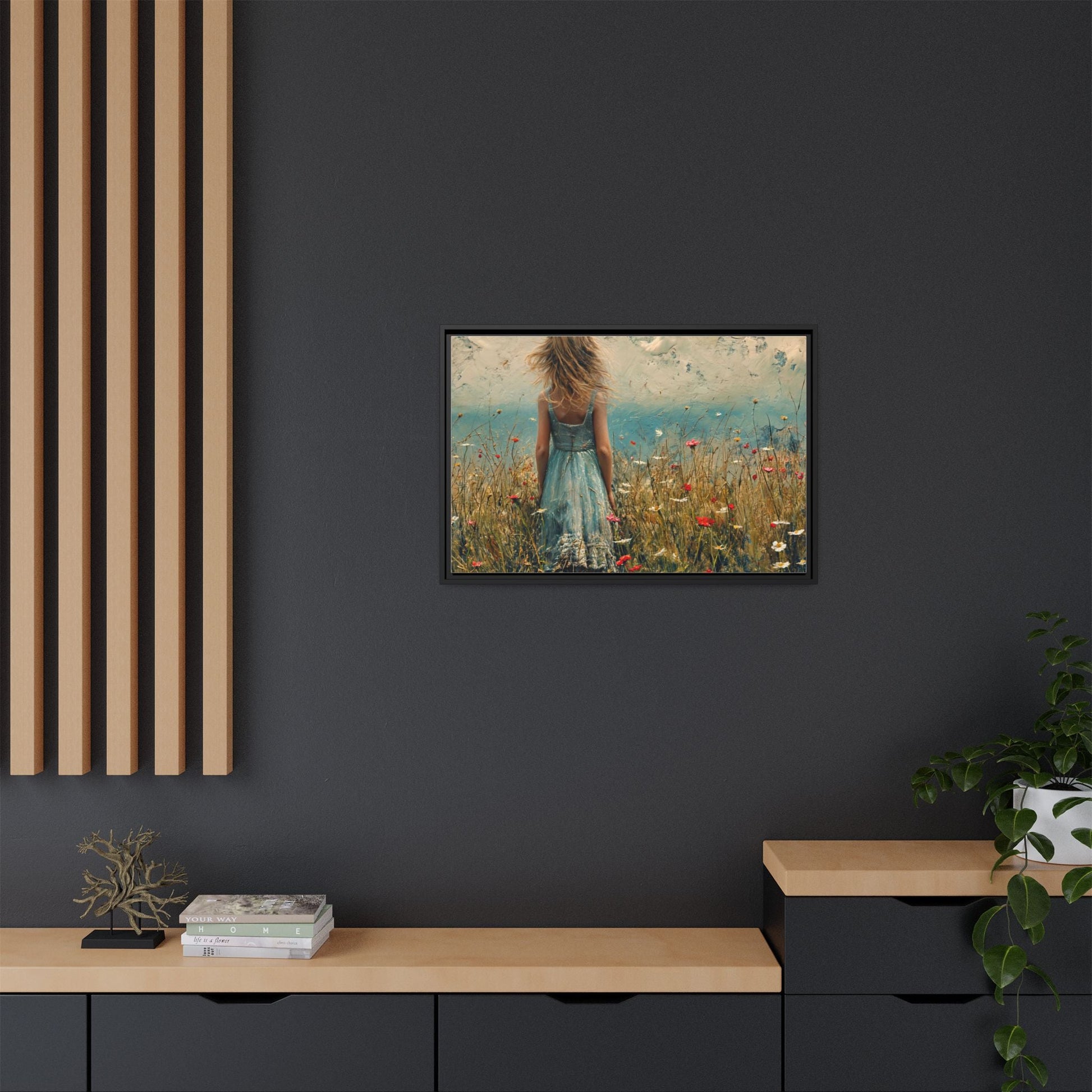 Young Girl Looking Out To Sea wall art, featuring a peaceful ocean view and a young girl in contemplation, printed on high-quality canvas for timeless décor.