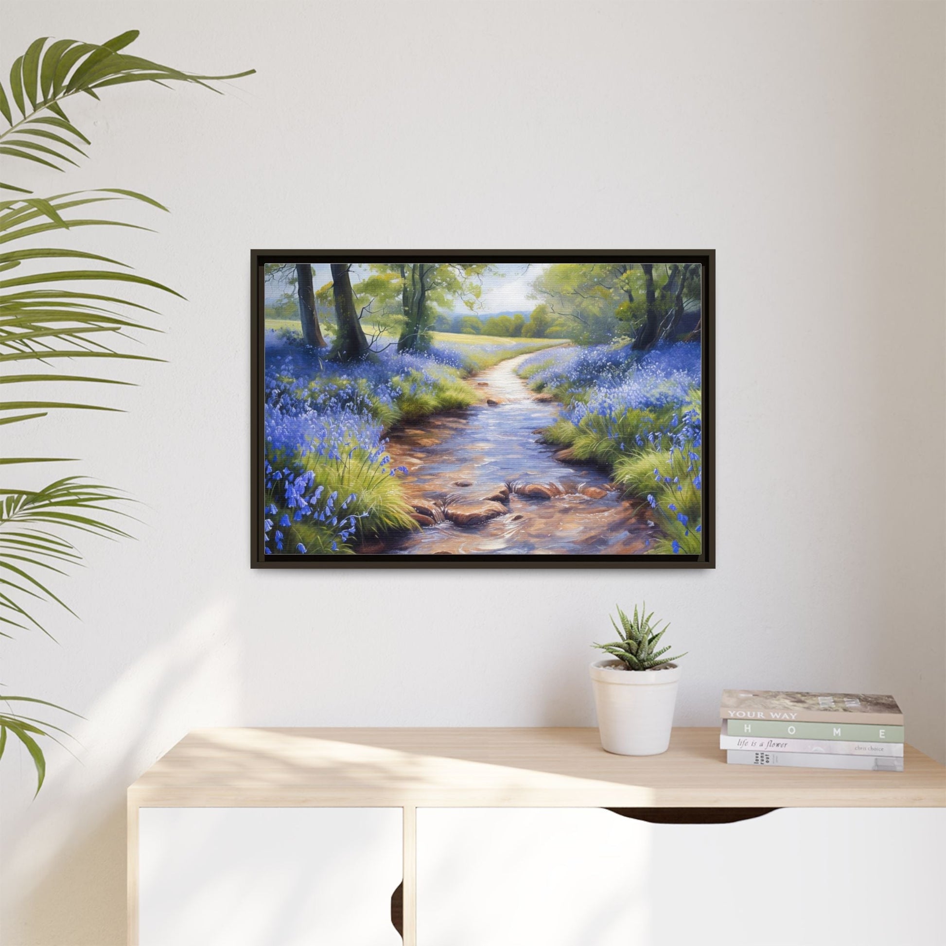 Bluebell Stream Wall Art - Serene Nature Landscape Canvas Print