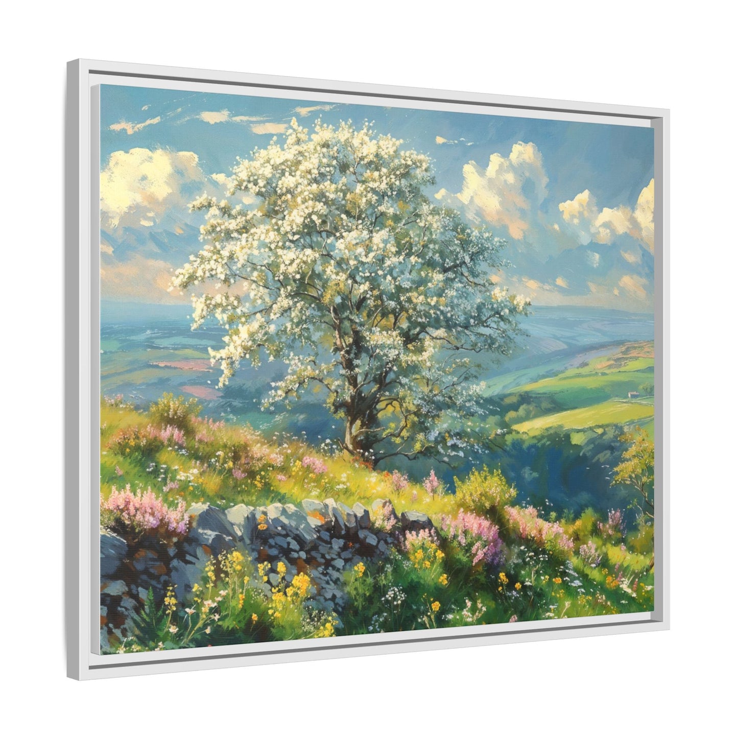 Whitethorn in Bloom wall art featuring a vibrant scene of blooming whitethorn trees, printed on high-quality canvas for a natural and timeless décor.