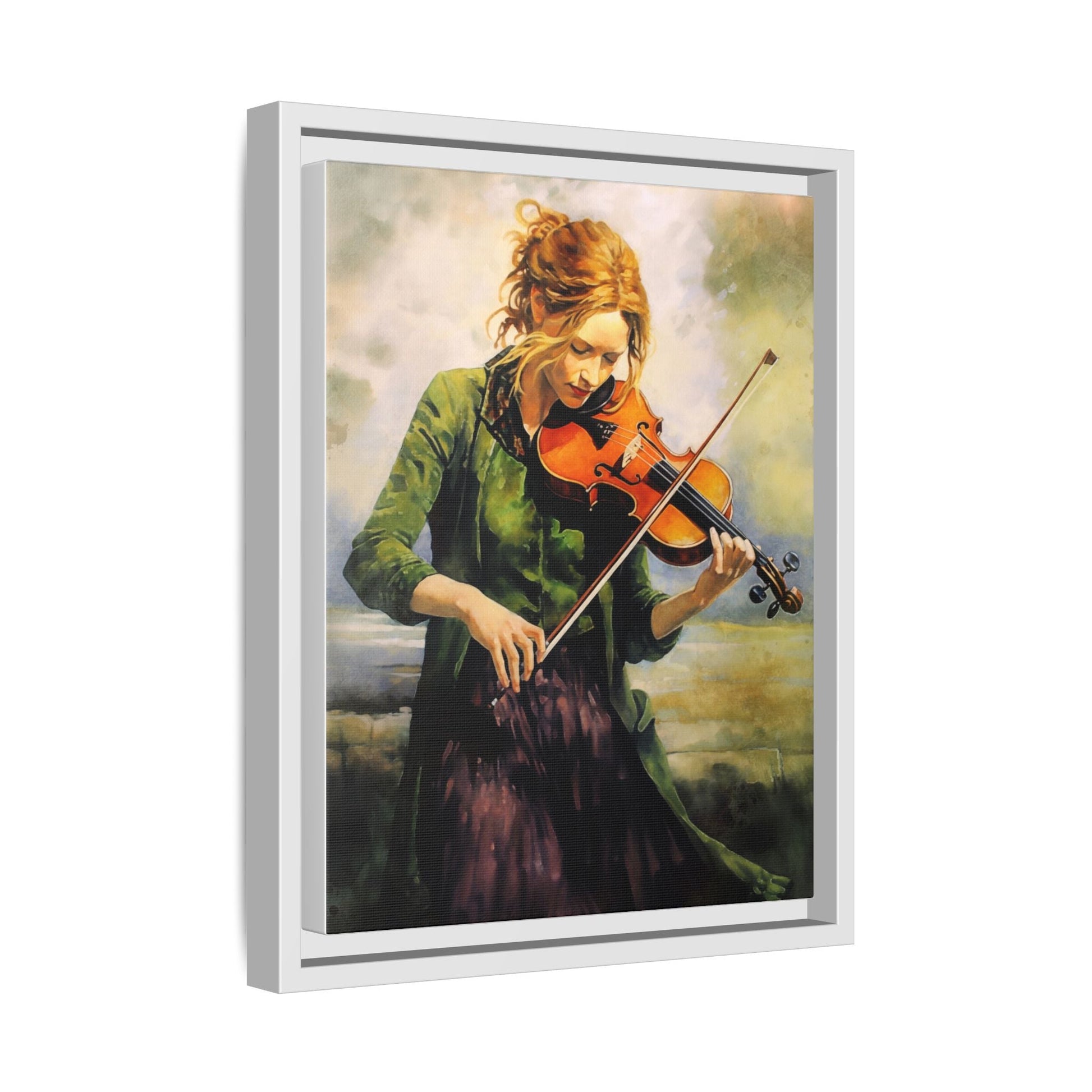 Young Girl with Fiddle wall art featuring a young musician playing the fiddle, printed on high-quality canvas for timeless and elegant décor.