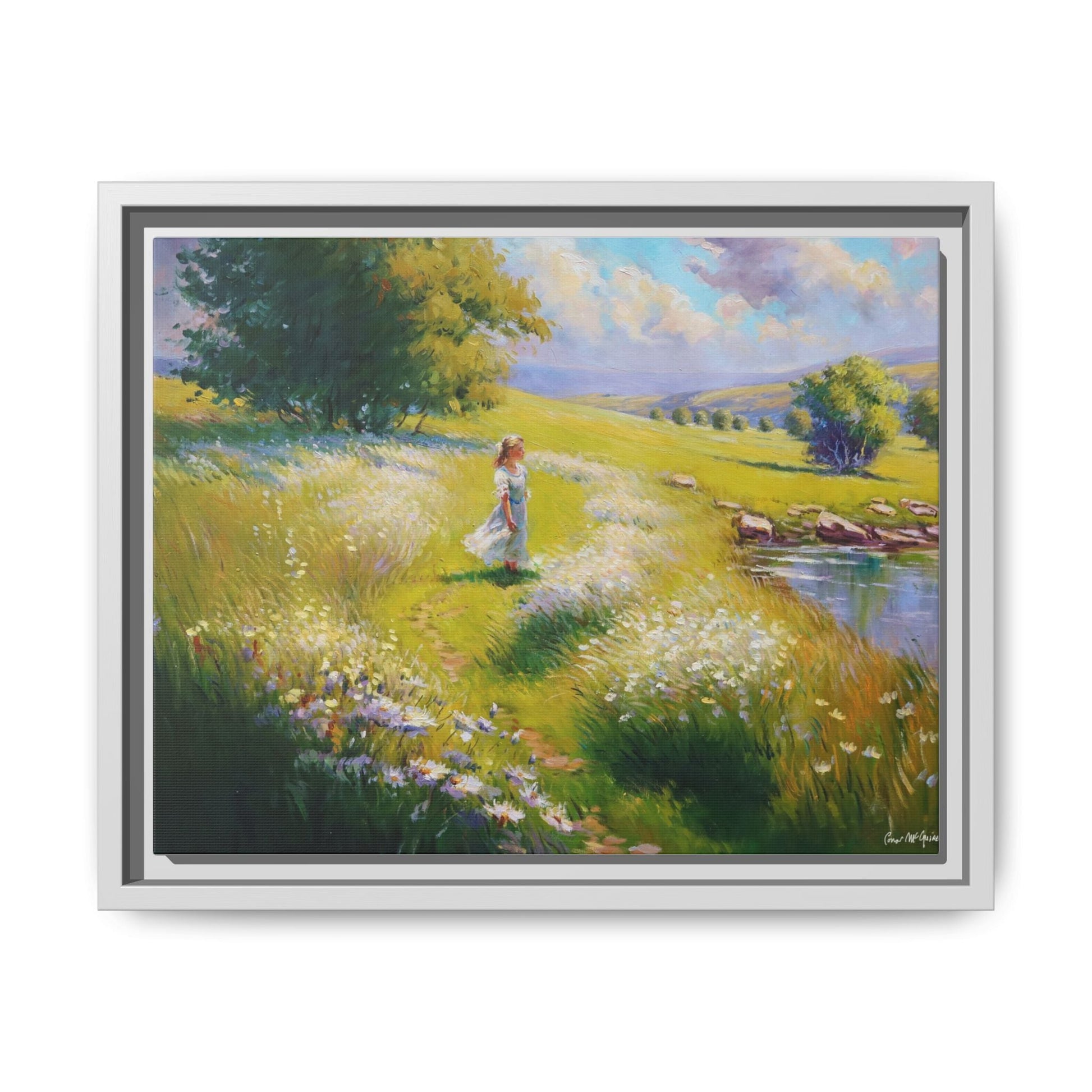 Young Girl By Lake Wall Art - Serene Portrait of a Girl by a Tranquil Lake for Home Décor