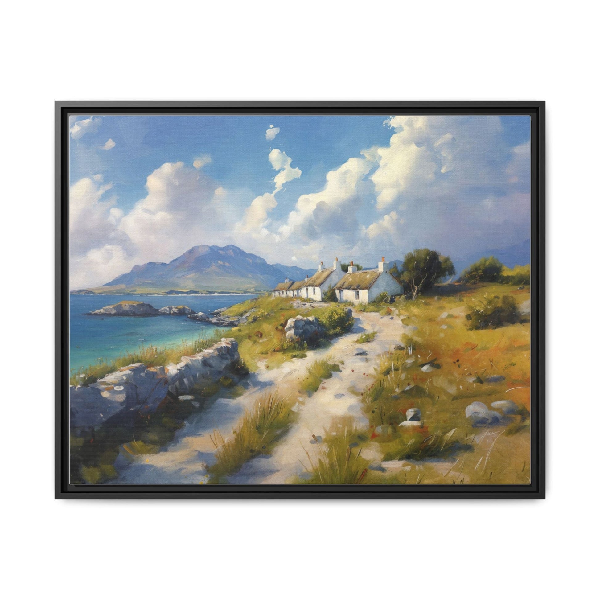 Blustery Day wall art featuring a dramatic wind-swept landscape in a pinewood frame.