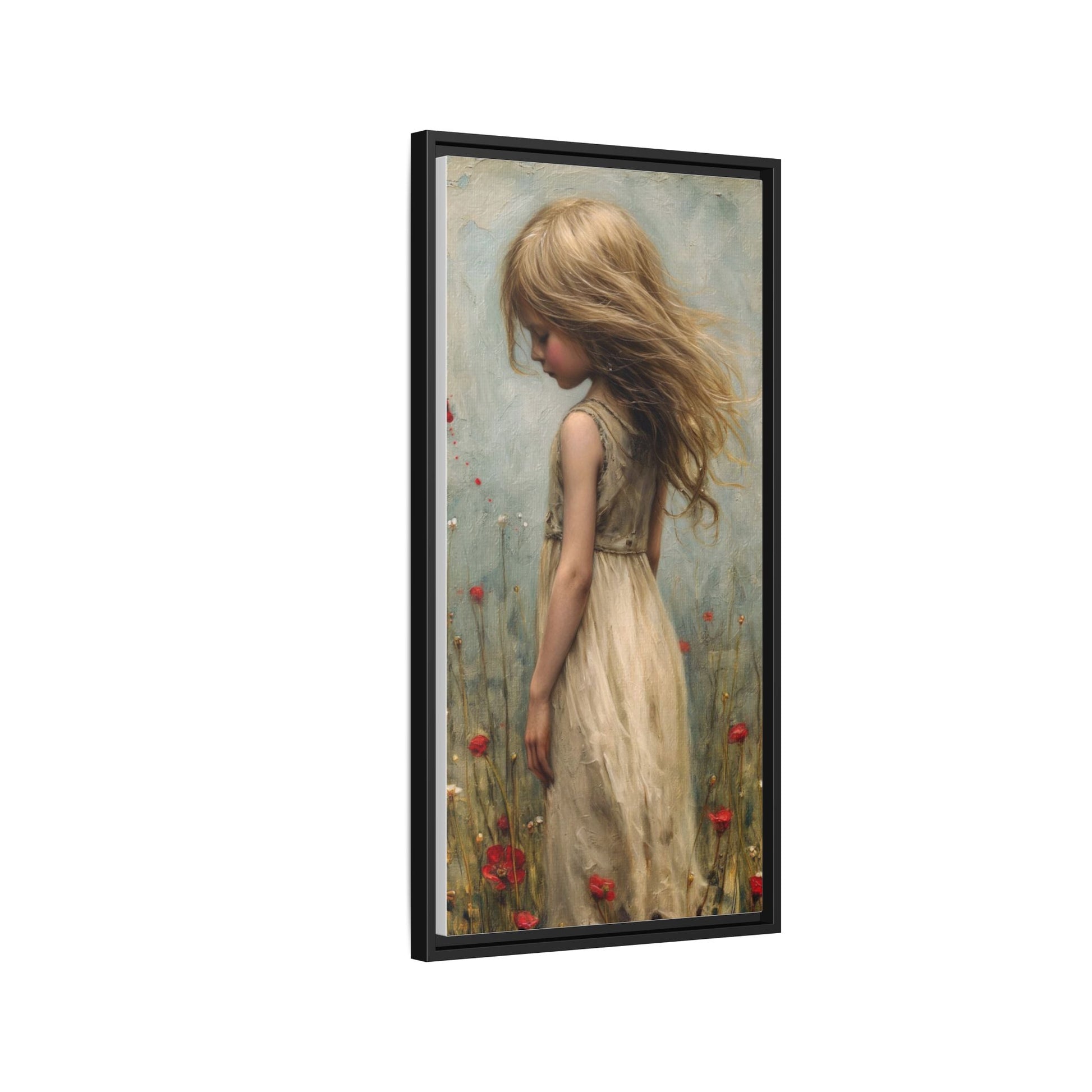 Young Girl In Flowers – Elegant pinewood-framed wall art featuring a high-quality cotton-polyester canvas with vibrant colors and a timeless design.