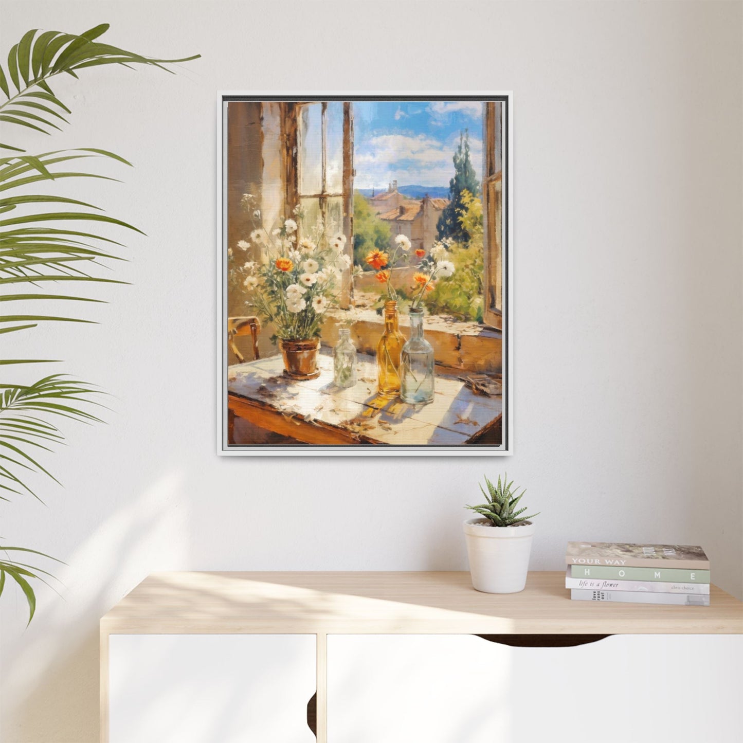 Summer Window – Elegant pinewood-framed wall art featuring a high-quality cotton-polyester canvas with vibrant colors and a timeless design.