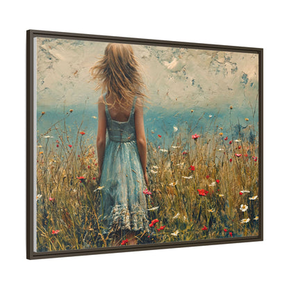 Young Girl Looking Out To Sea wall art, featuring a peaceful ocean view and a young girl in contemplation, printed on high-quality canvas for timeless décor.