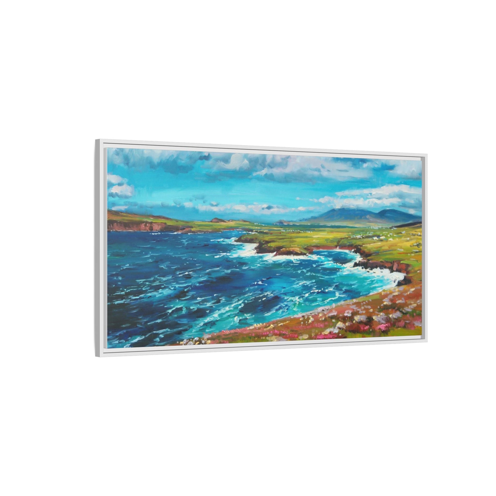 Dingle Peninsula wall art featuring a scenic view of Ireland's rugged coastline, printed on high-quality canvas with a premium frame.