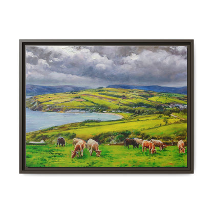 Cushendun Hills wall art showcasing rolling hills and scenic Irish landscapes, framed in high-quality materials for an elegant look.