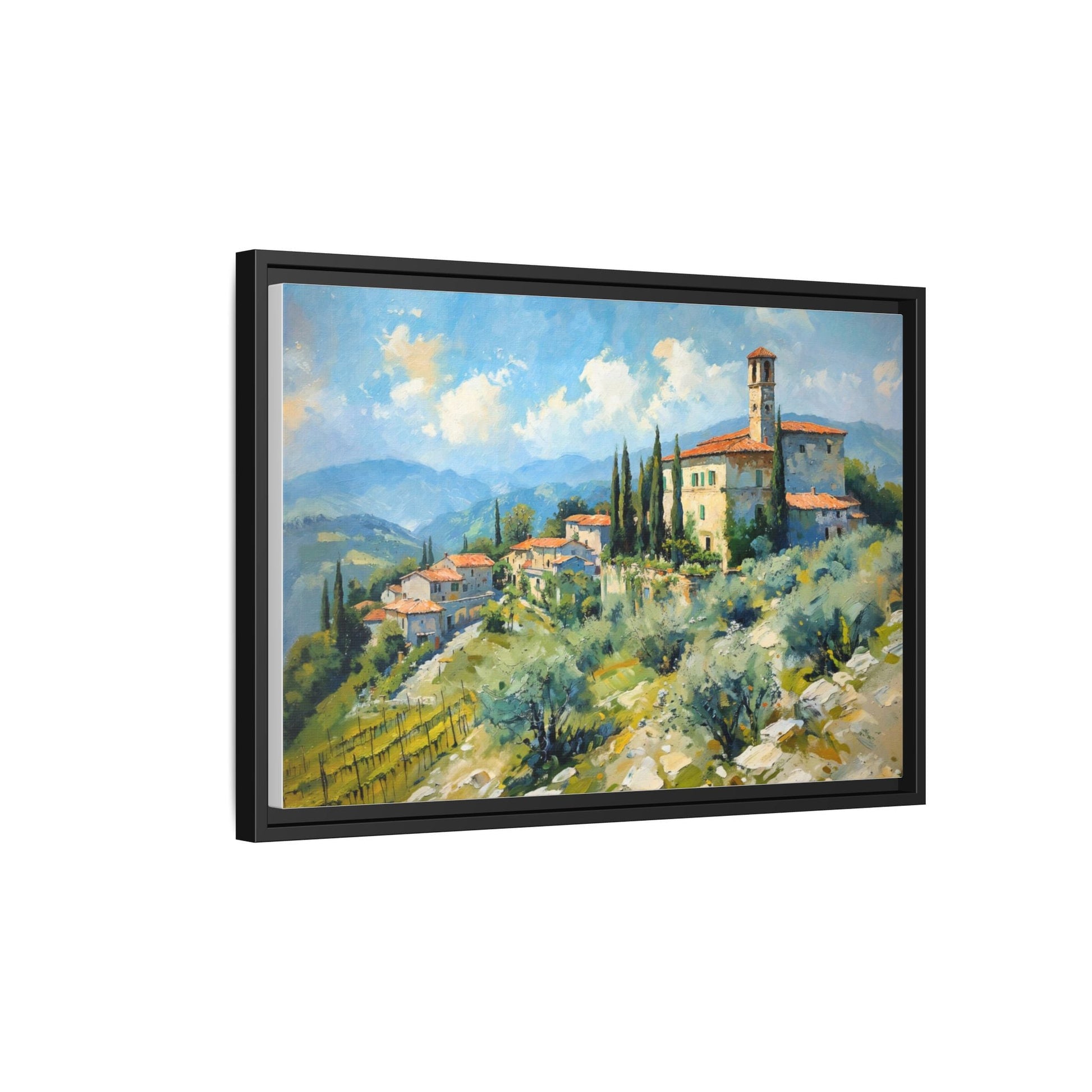 Tuscan Village on Hill - Captivating Italian Landscape Canvas Print for Timeless Home Décor